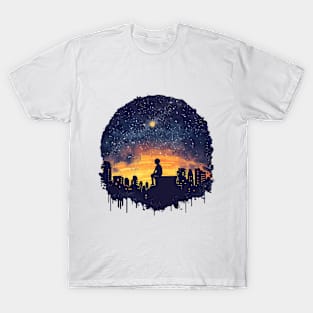 A silhouette of a person stargazing T-Shirt